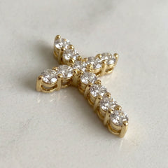 18k Yellow Gold Ladies Lab Grown Diamond Slider Cross Pendant