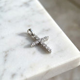 18k White Gold Ladies Natural Diamond Petite Cross Pendant - 0.24ct