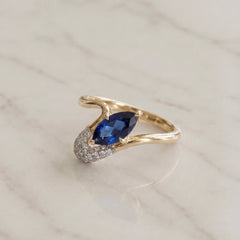 14k Yellow Gold Marquise Sapphire and Diamond Dress Ring