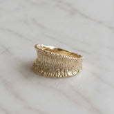 9k Yellow Gold Tree Bark Concave Ring