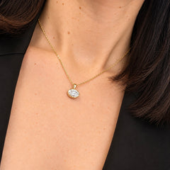 Yellow Gold East-West Bezel Set Oval Lab Diamond Pendant