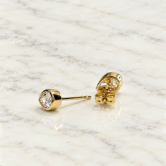 Yellow Gold Bezel Set Pear Lab Diamond Stud Earrings