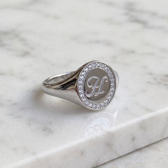 Solid 9k White Gold Initial 'H' Signet Ring
