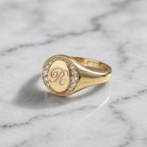 Solid 9k Yellow Gold Initial 'R' Signet Ring