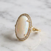 Yellow Gold Australian Opal & Diamond Vintage Inspired Cocktail Ring