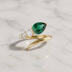 Yellow Gold Lab Grown Emerald and Diamond Snake Ring