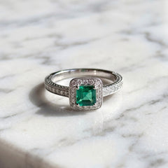 Asscher Cut Emerald and Diamond Cocktail Ring