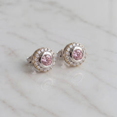 Lab Grown Pink Diamond Stud Earrings With Halo Jackets