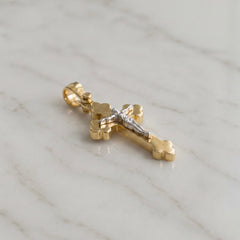 18k Two Tone Solid Orthodox Cross With Crucifix