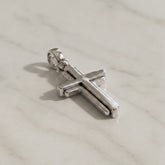 18k White Gold Men's Layered Cross Pendant