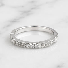 18k White Gold Stackable Milgrain Diamond Ring