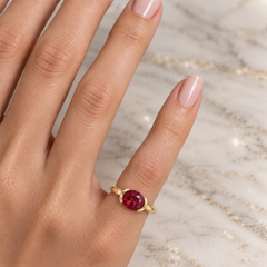 East West Oval Cut Ruby Pinky Ring