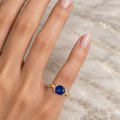 East West Oval Cut Blue Sapphire Pinky Ring