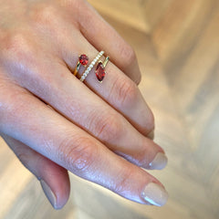 18k Yellow Gold Red Sapphire And Diamond Wrap Ring