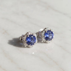 Tanzanite and Diamond Halo Stud Earrings