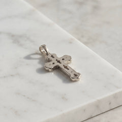 Men's 18k White Gold Matte Finish Orthodox Cross Pendant - Medium