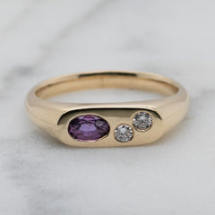 9k Yellow Gold Pink Sapphire & Diamond Signet Ring