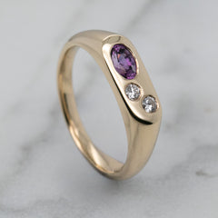 9k Yellow Gold Pink Sapphire & Diamond Signet Ring
