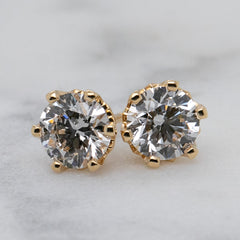 18k Yellow Gold Vintage-Style Diamond Stud Earrings
