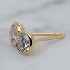 18k Yellow Gold Bezel Set Diamond Stud Earrings