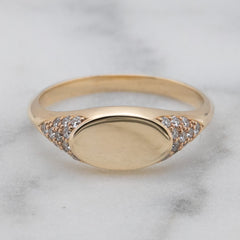 Yellow Gold Engravable Diamond Signet Ring
