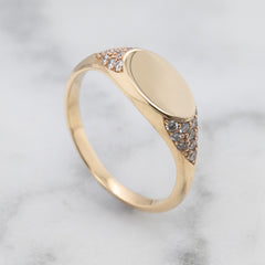 Yellow Gold Engravable Diamond Signet Ring