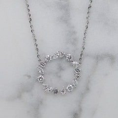 White Gold Mixed Shaped Lab Grown Diamond Circle Pendant & Chain