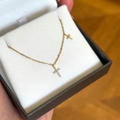 Yellow Gold Diamond Cross Charm Necklace