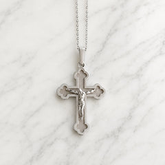 White Gold Orthodox Cross Necklace