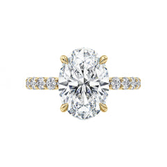 Oval Lab Grown Diamond Engagement Ring With Hidden Halo and Shoulder Diamonds