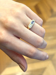 9k Gold Blue Sapphire & Diamond Signet Ring