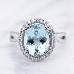 Aquamarine and Diamond Cocktail Ring