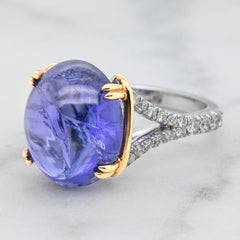 Rare Cabochon Cut Tanzanite & Diamond Cocktail Ring