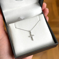 18k White Gold Ladies Natural Diamond Petite Cross Pendant - 0.24ct