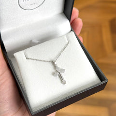 18k White Gold Solid Orthodox Cross With Crucifix