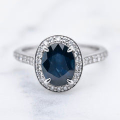 Oval Sapphire and Diamond Halo Cocktail Ring