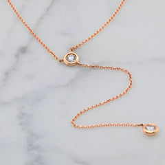18k Rose Gold Diamond Set Lariat Necklace