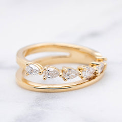 Yellow Gold and Lab Grown Pear Shaped Diamond Dress Ring