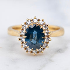 Blue Sapphire & Diamond Cluster Ring