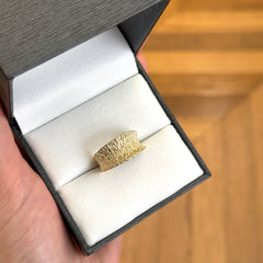 9k Yellow Gold Tree Bark Concave Ring
