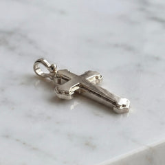 Men's 18k White Gold Matte Finish Orthodox Cross Pendant - Medium