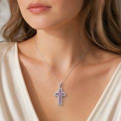 Channel Set Pink Sapphire and Diamond Cross