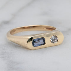 9k Gold Blue Sapphire & Diamond Signet Ring