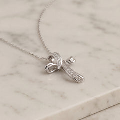 Ladies White Gold Diamond Cross