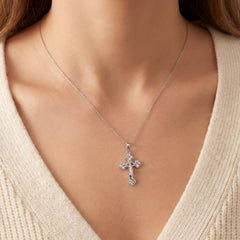 18k White Gold Orthodox Cross Necklace