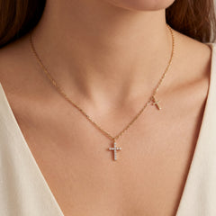 Yellow Gold Diamond Cross Charm Necklace