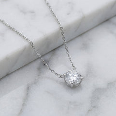18k White Gold Round Lab Grown 1.00ct Diamond Solitaire Necklace