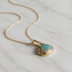 18k Yellow Gold Australian Opal & Diamond Pendant