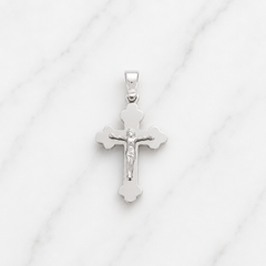 18k White Gold Solid Orthodox Cross With Crucifix
