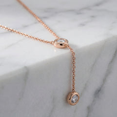18k Rose Gold Diamond Set Lariat Necklace